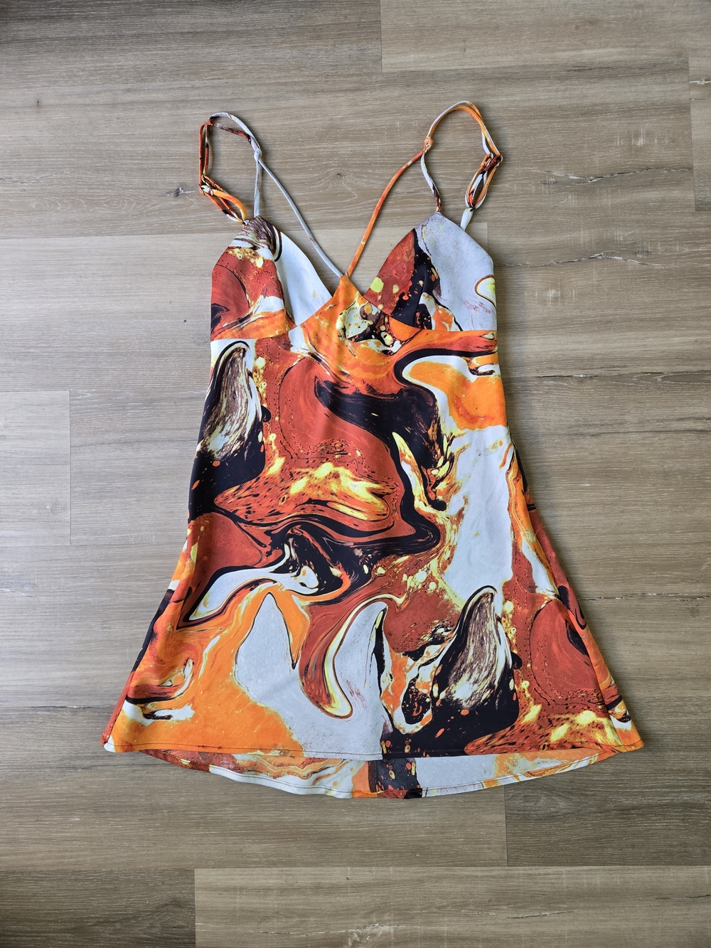 Urban Outfitters Orange Black White Marble Mini Slip Dress